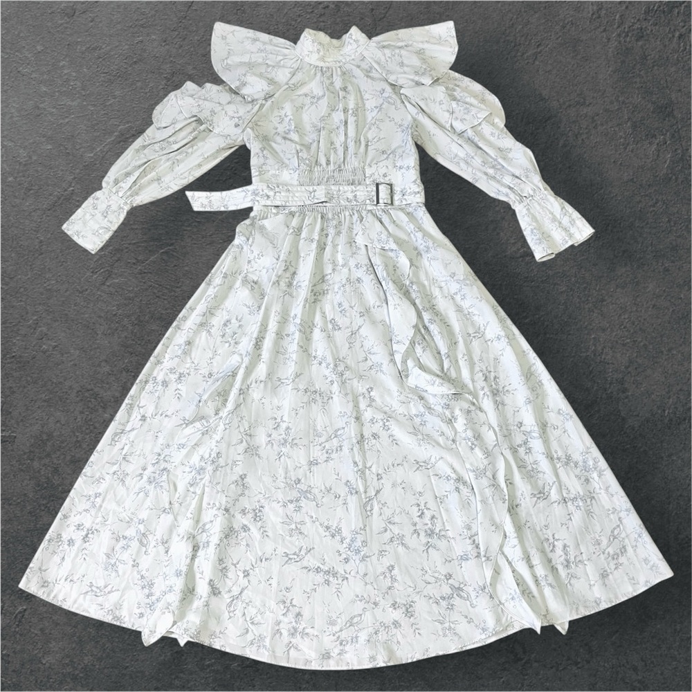 NWOT Snidel Frill Floral Bird Long Sleeve Elegant Feminine Ruffle Dress XS/S - Picture 7 of 16